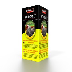 Acidomid drůbež 1 l Prevence bakteriálních onemocnění a kokcidiózy, stimulace metabolismu a imunitního
