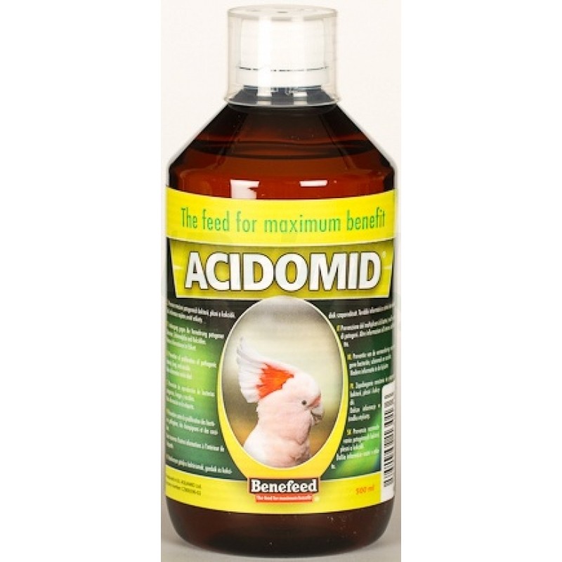 Acidomid exoti 0,5 l Prevence bakteriálních onemocnění a kokcidiózy, stimulace metabolismu a imunitního