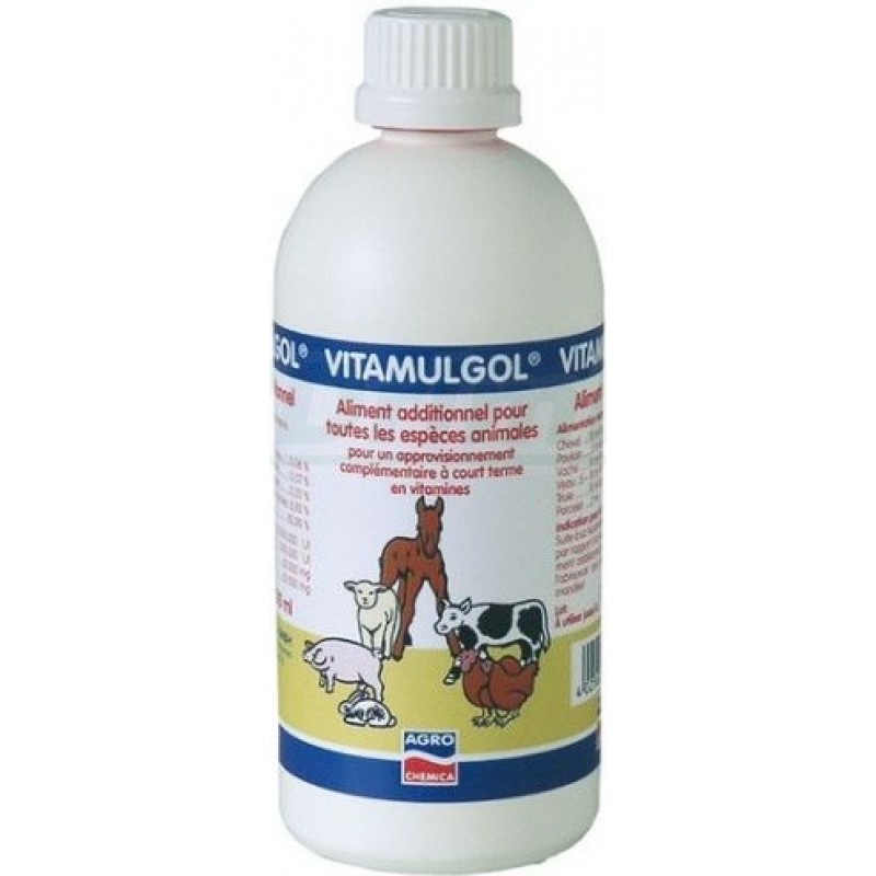 Vitamulgol 0,5 l - emulgovaná koncentrovaná směs vitamínů A,D 3 ,E,C - intenzivní přísun vitamínů, vhodné pro všechna zvířata