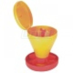 Miska pro selátka MINI-HOPPER, s nálevkou a víkem, 5 l , s hákem na rošt červeno žlutý plast