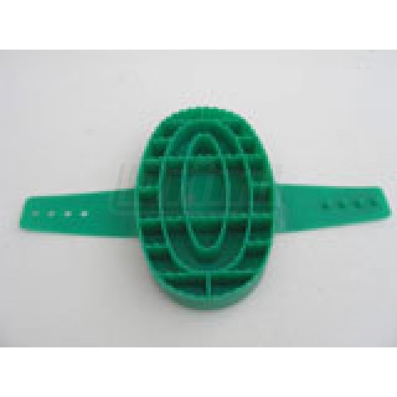 Hřbílko plastové oválné s mřížkou, se stavitelnou páskou na ruku, různé barvy