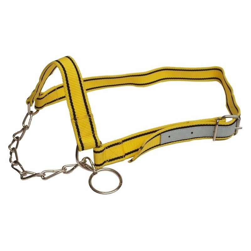 Ohlávka žluto černá s řetízkem, nylon, pro skot, stahovací