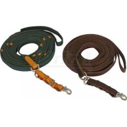 Lonž bavlněná APOLLO, 10m, s koženým koncem s karabinou - černá, hnědá, zelená