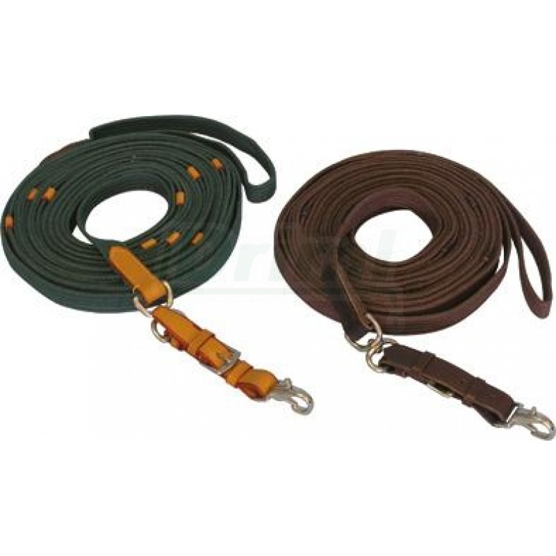 Lonž bavlněná APOLLO, 10m, s koženým koncem s karabinou - černá, hnědá, zelená