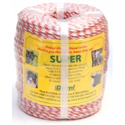 SUPER  lanko PP,13 ?/ 100m, 200m, ?  3mm červeno bílé, 3x 0,25mm  pocínovaná měď, pevnost  130 kg,