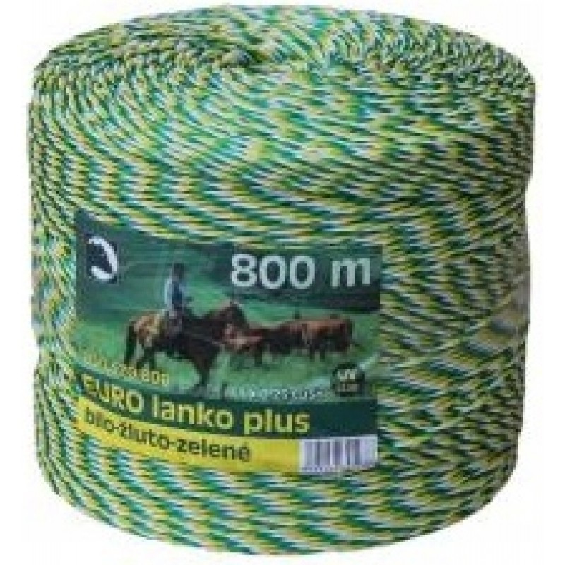 EURO lanko PE,13 ?/ 100m, 800m, ?  3mm, bílo žluto zelené, 3x 0,25mm  pocínovaná měď, pevnost  120 kg