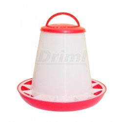 Tubusové krmítko s přepážkami na 1 kg krmiva pro kuřata, křepelky, atd   červeno bílé