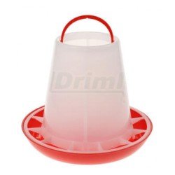 Tubusové krmítko s přepážkami na 1 kg krmiva pro kuřata, křepelky, atd   červeno bílé