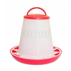 Tubusové krmítko s přepážkami na 1 kg krmiva pro kuřata, křepelky, atd   červeno bílé