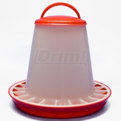 Tubusové krmítko s přepážkami na 3 kg krmiva pro kuřata, křepelky, atd   červeno bílé