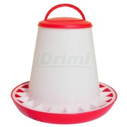 Tubusové krmítko s přepážkami na 6 kg krmiva pro kuřata, křepelky, atd   červeno bílé