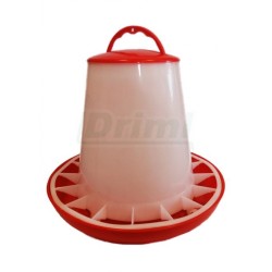 Tubusové krmítko s přepážkami na 6 kg krmiva pro kuřata, křepelky, atd   červeno bílé