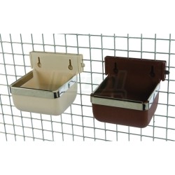 Závěsná miska s nerezovou hranou 600ml hnědá.  Využití jako krmítko, nebo napáječka