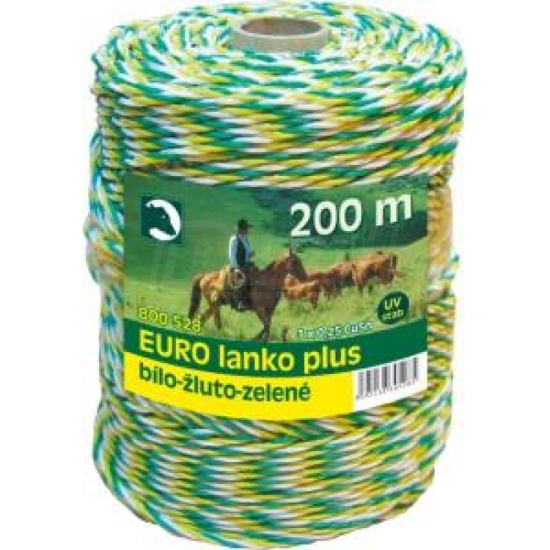 EURO lanko PE,13 ?/ 100m, 200m, ? 3mm, bílo žluto zelené, 3x 0,25mm pocínovaná měď, pevnost 120 kg