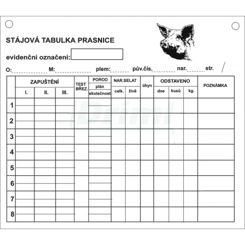 Tabulka stájová střední pro prasnice, 21x19 cm
