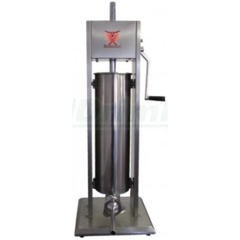 Manuální, vertikální, nerezová plnička klobás BT07 na 7 litrů s 5 nástavci