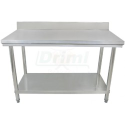 Pracovní skládací nerezový stůl s policí a zadní lištou 1200 x 600 x 850 mm,