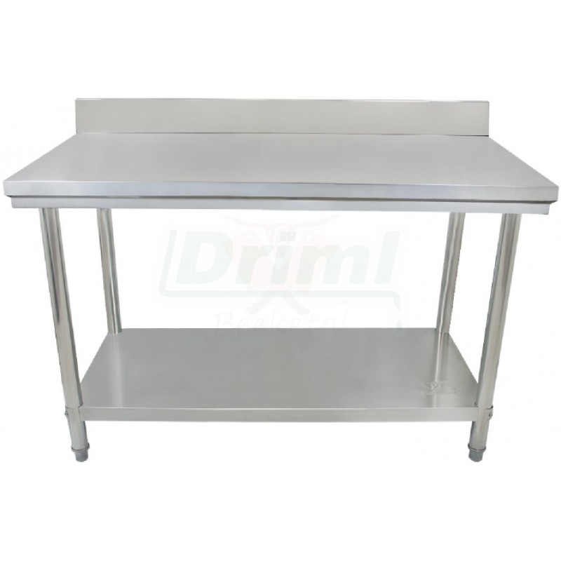 Pracovní skládací nerezový stůl s policí a zadní lištou 1200 x 600 x 850 mm,