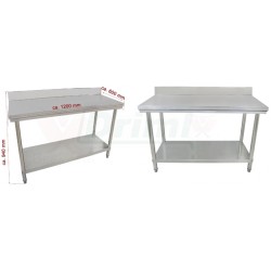 Pracovní skládací nerezový stůl s policí a zadní lištou 1200 x 600 x 850 mm,