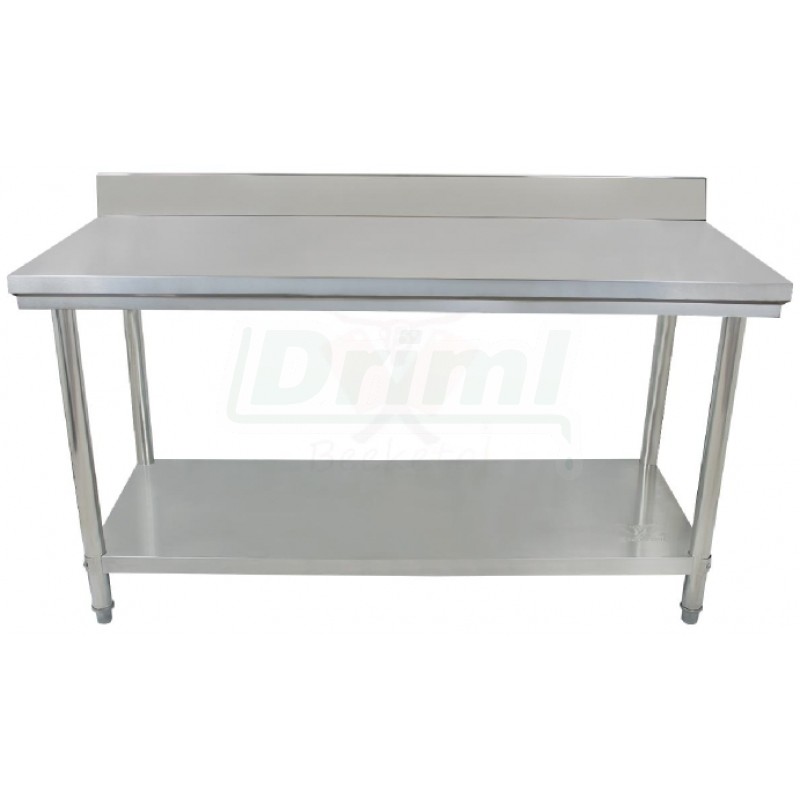 Pracovní skládací nerezový stůl s policí a zadní lištou, 1500 x 600 x 850 mm