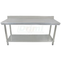Pracovní skládací nerezový stůl s policí a zadní lištou 2000 x 600 x 850 mm,
