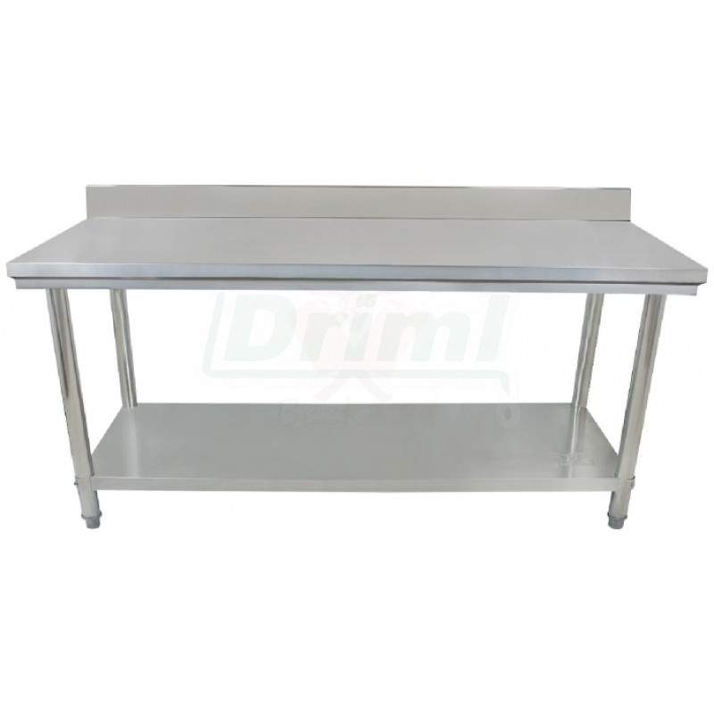 Pracovní skládací nerezový stůl s policí a zadní lištou 2000 x 600 x 850 mm,