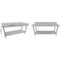 Pracovní skládací nerezový stůl s policí a zadní lištou 2000 x 600 x 850 mm,