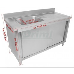 Mycí stůl 140 x 60 s 1 dřezem 50 x 40, se skříní