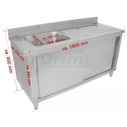 Mycí stůl 160 x 60 s 1 dřezem 50 x 40, se skříní