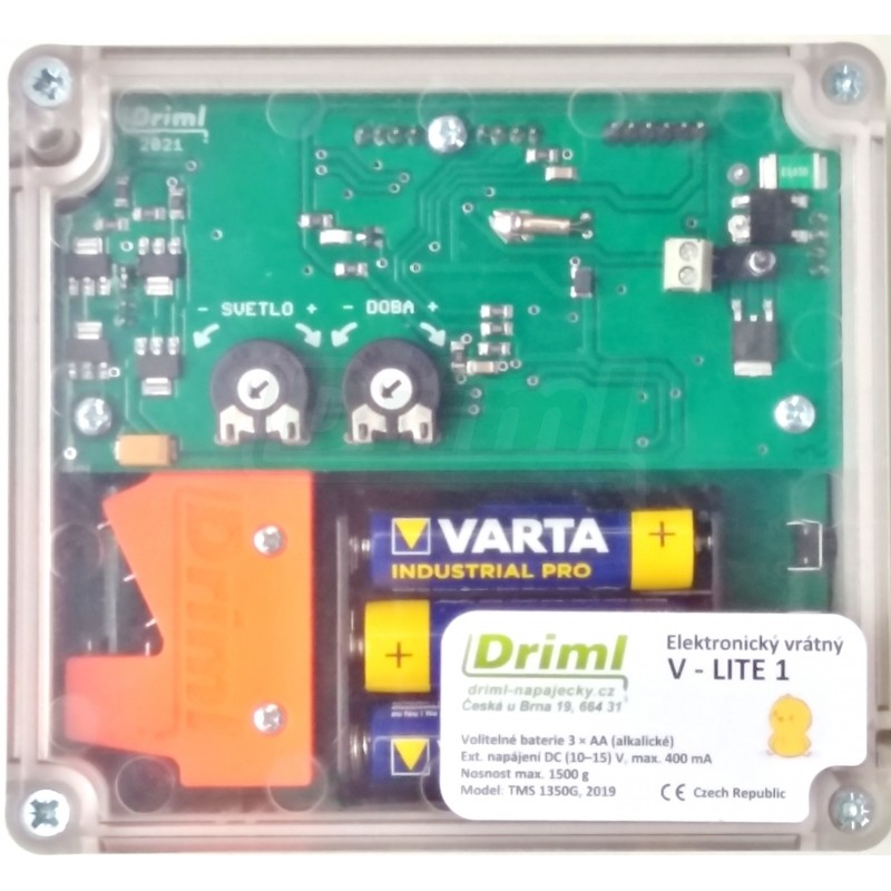 Elektronický otevírač kurníku se záložním zdrojem,  4,5V/230V bez padacích dvířek se základními funkcemi