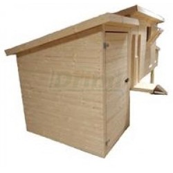 Zateplený dřevěný kurník pro 10 - 12 kusů nosnic se snáškovým budníkem a přístavkem