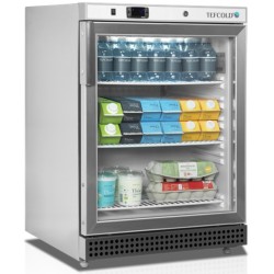 TEFCOLD UR 200 SG. Prosklená nerezová chladicí vitrína skříňová, užitných 119 litrů
